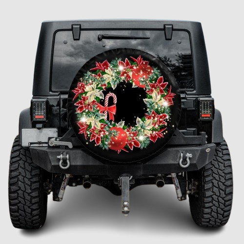 Lux Leather Tire Cover - Amaryllis Christmas Wreath Xmas