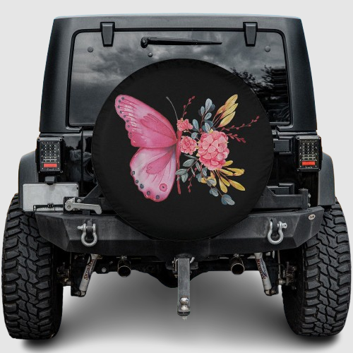 Lux Leather Tire Cover - Butterfly Cherry Blossom Flowers Jeep Bronco Rav Camper Women