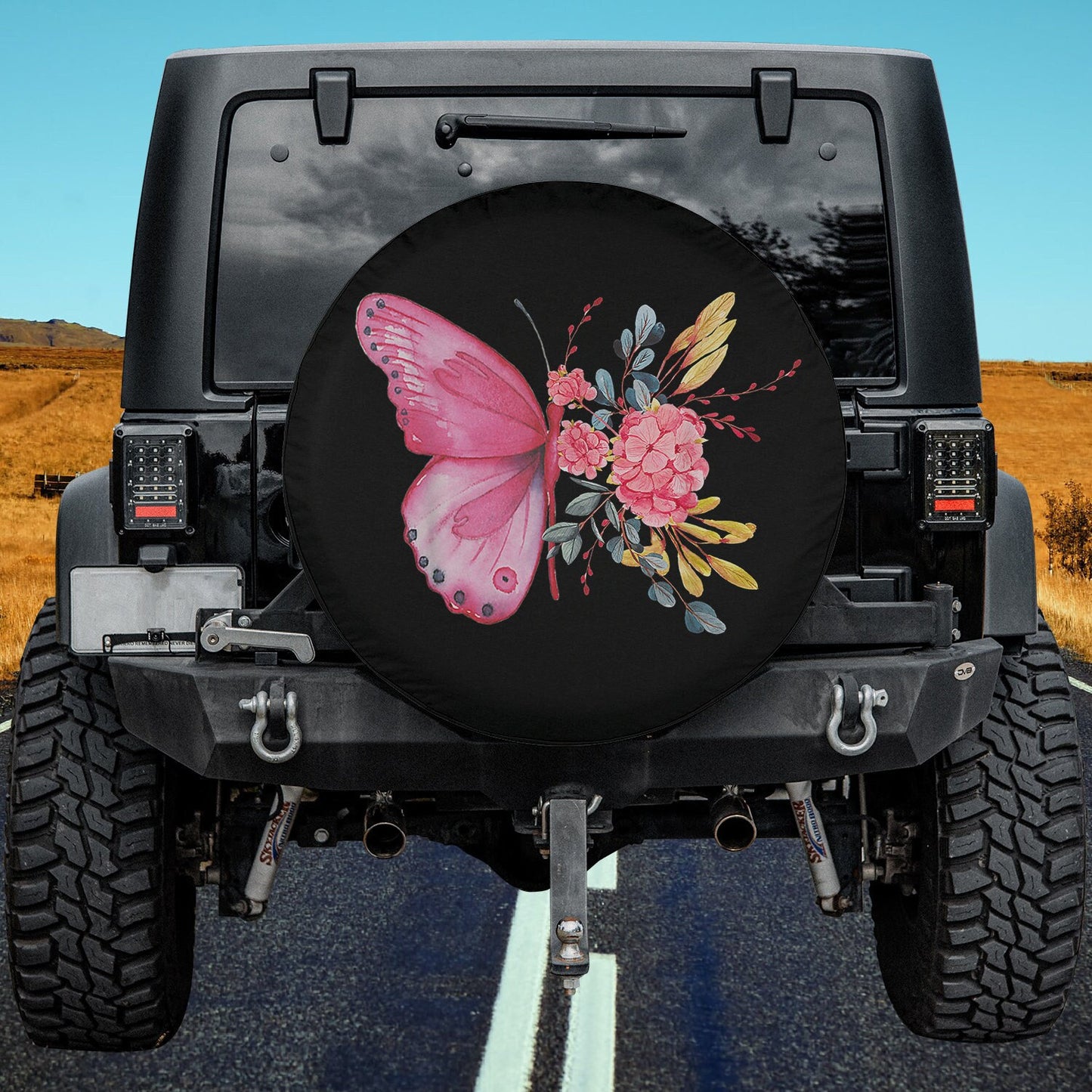 Lux Leather Tire Cover - Butterfly Cherry Blossom Flowers Jeep Bronco Rav Camper Women