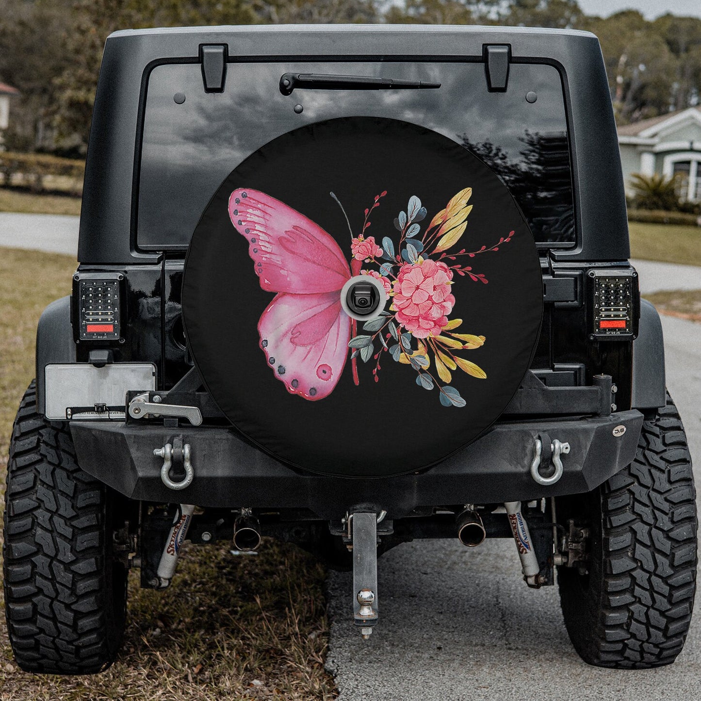 Lux Leather Tire Cover - Butterfly Cherry Blossom Flowers Jeep Bronco Rav Camper Women