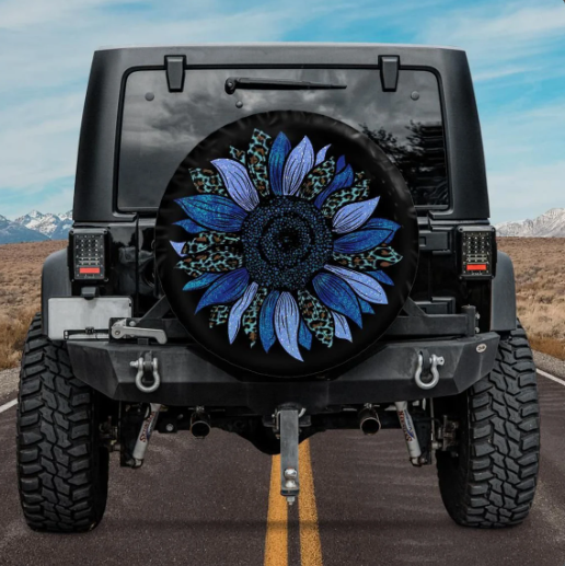 Lux Leather Spare Tire Cover - Cheetah Sunflower