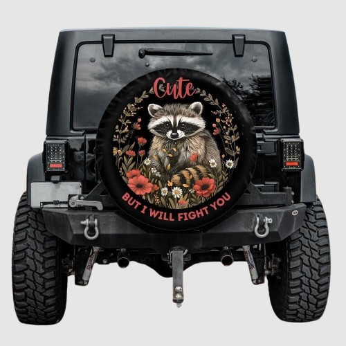 Lux Leather Tire Cover - Funny Raccoon Jeep Bronco RV Camper Truck