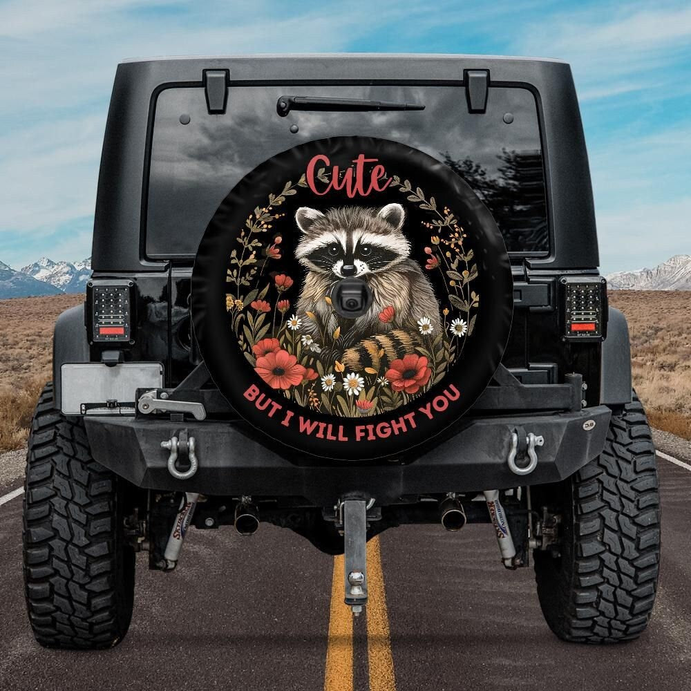 Lux Leather Tire Cover - Funny Raccoon Jeep Bronco RV Camper Truck