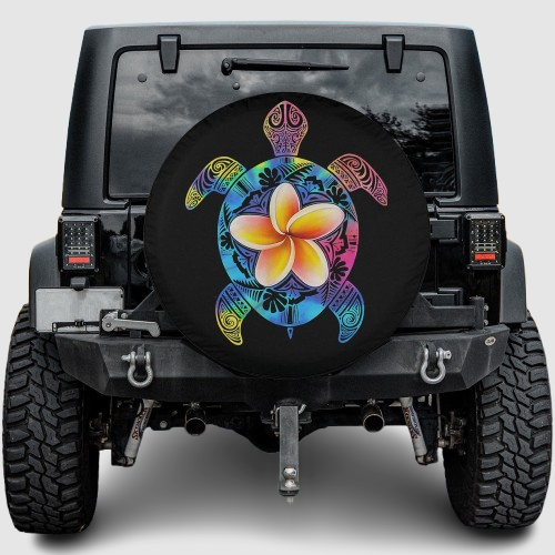 Lux Leather Spare Tire Cover - Hawaiian Tie Dye Sea Turtle