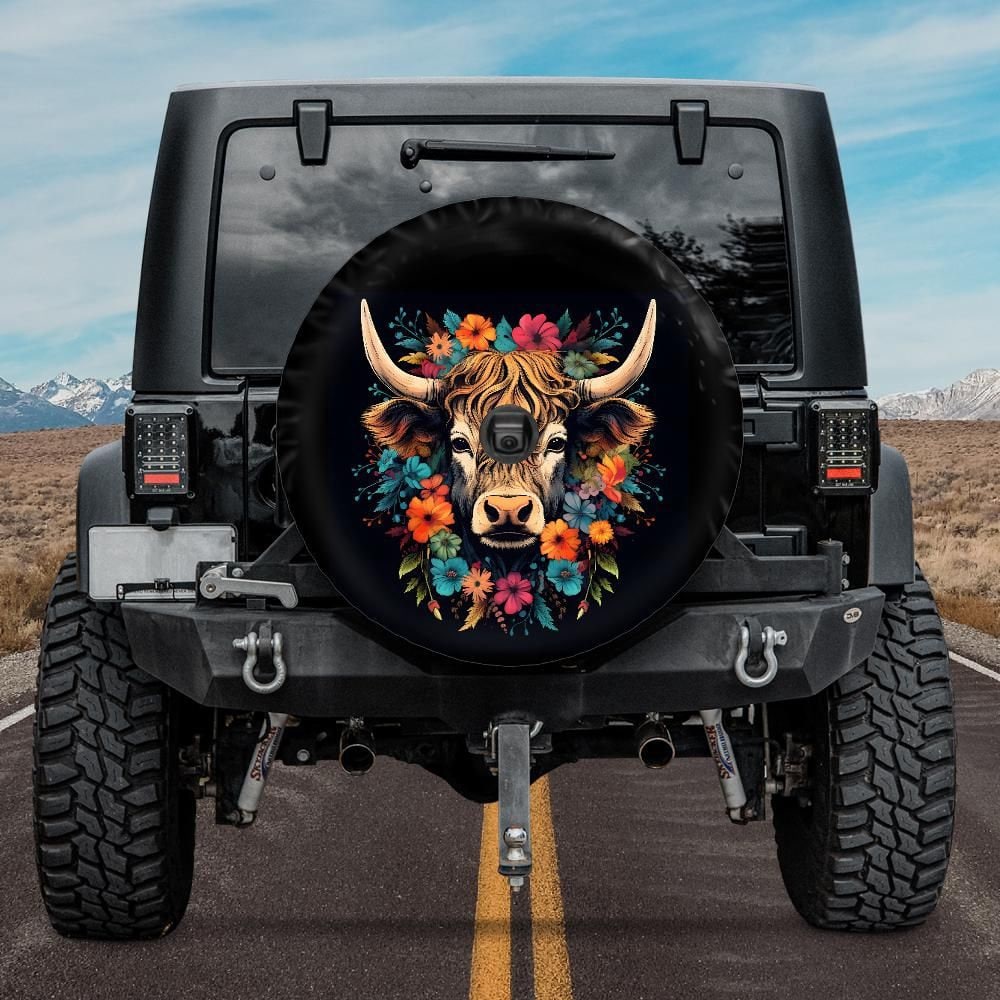 Leather Jeep Tire Cover Highland Cow