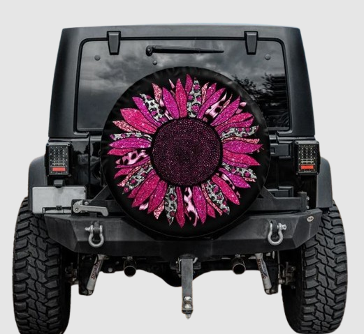 Lux Leather Spare Tire Cover - Cheetah Sunflower