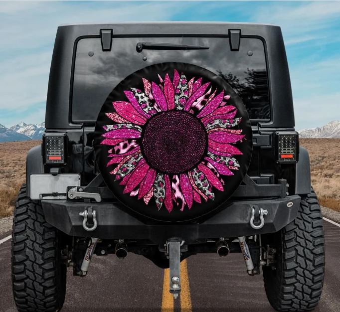 Lux Leather Spare Tire Cover - Cheetah Sunflower