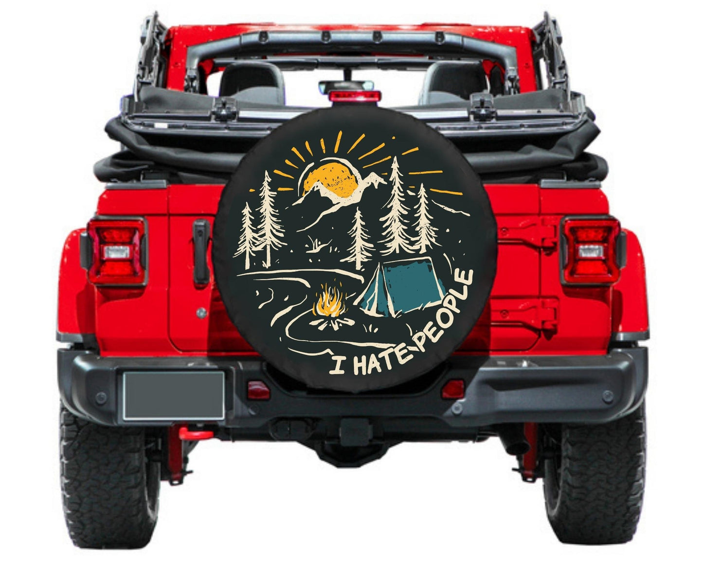 Lux Leather Tire Cover - I Hate People Camping Mountain Friend