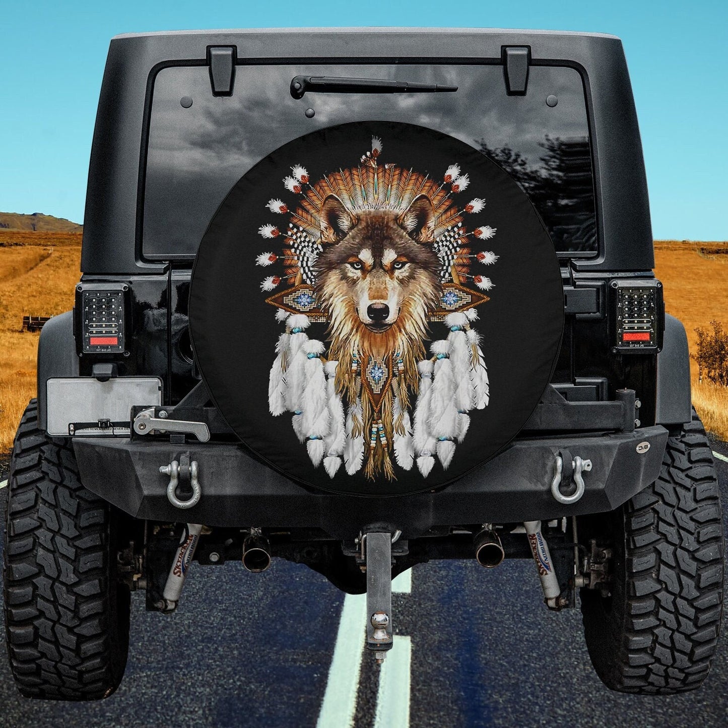 Lux Leather Spare Tire Cover - Wolf Indian Native Pride Motorcycle