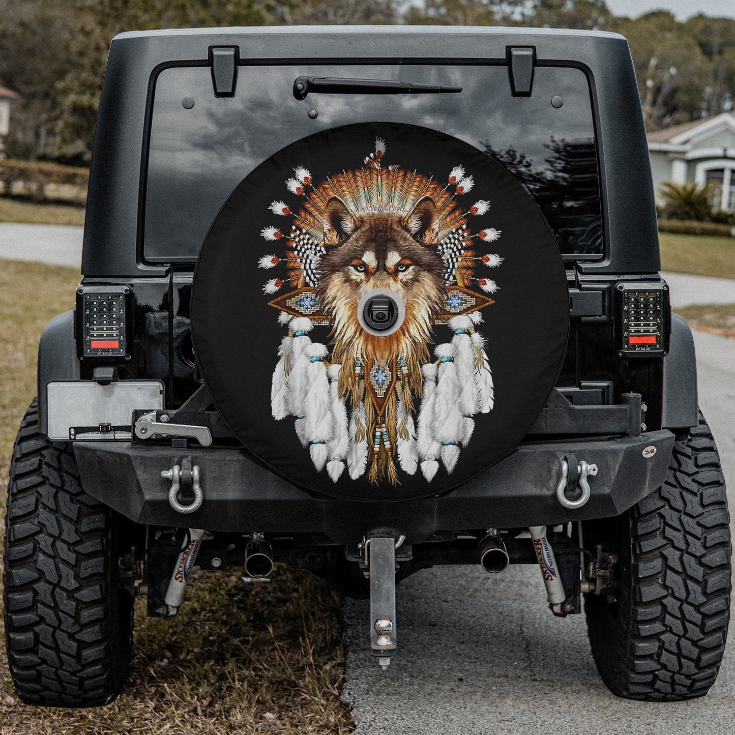 Lux Leather Spare Tire Cover - Wolf Indian Native Pride Motorcycle