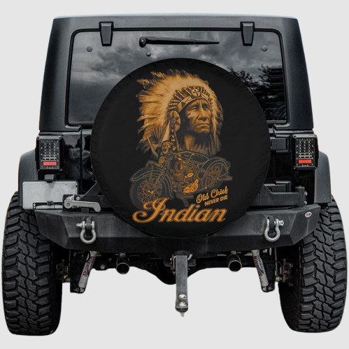 Lux Leather Spare Tire Cover - Old Chief Never Die Indian Native Pride Motorcycle