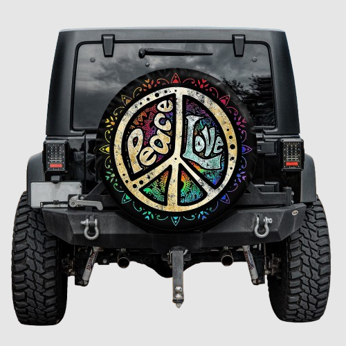 Lux Leather Spare Tire Cover - Peace Love Sign