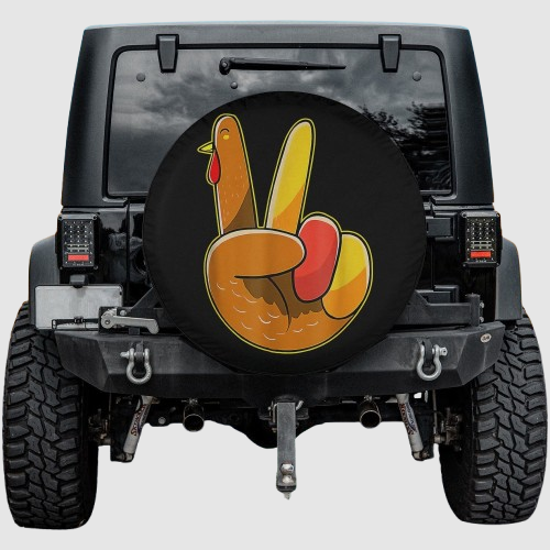 Lux Leather Spare Tire Cover - Peace Sign Turkey Hand Cool Funny