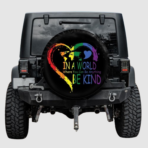 Lux Leather Tire Cover - LGBT Heart In A World Be Kind