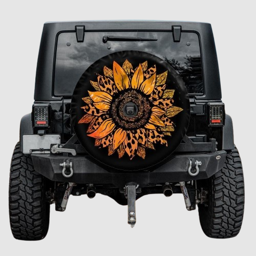 Lux Leather Spare Tire Cover - Cheetah Sunflower