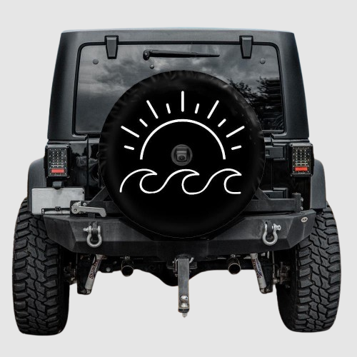 Lux Leather Spare Tire Cover - Minimalist Waves and Sun