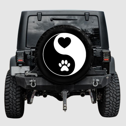 Lux Leather Spare Tire Cover - Ying Yang Dog Paw