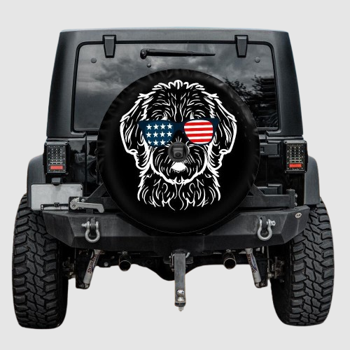 Lux Leather Spare Tire Cover - Golden Doodle