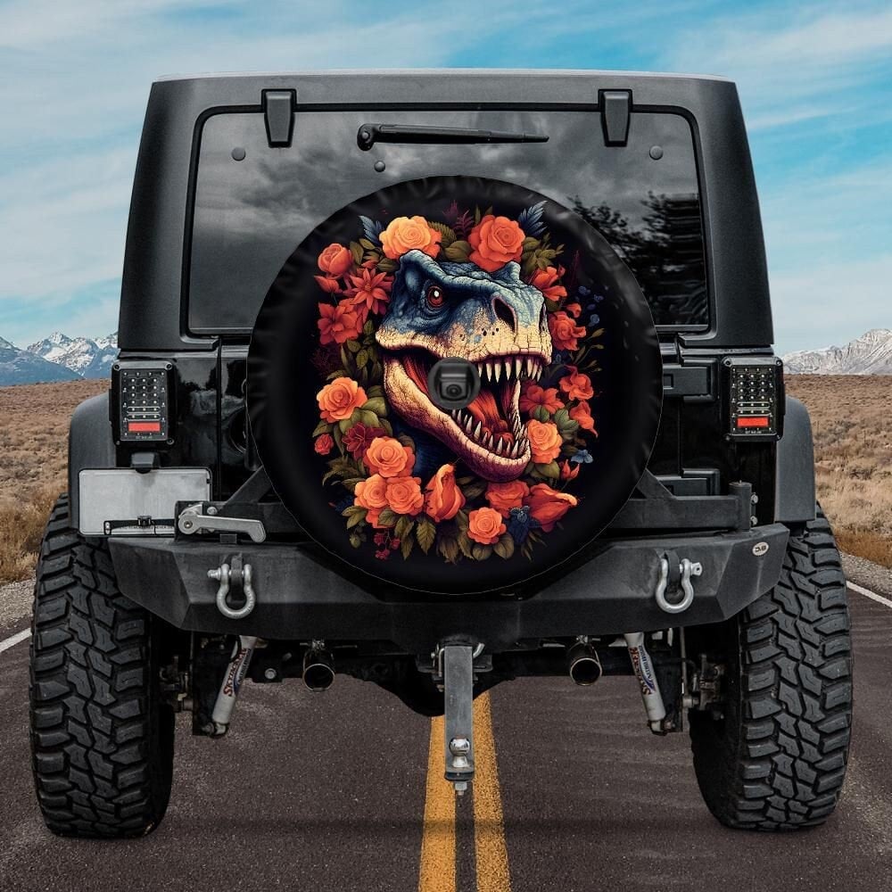 Lux Leather Tire Cover - Funny T Rex Flowers