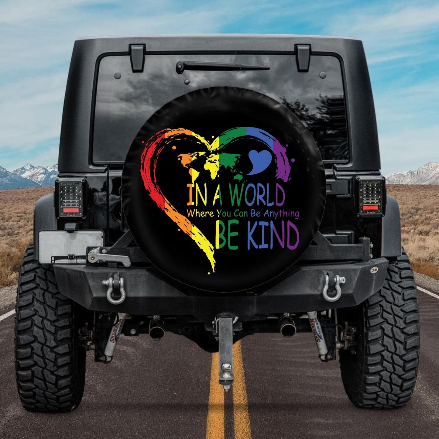 Lux Leather Tire Cover - LGBT Heart In A World Be Kind