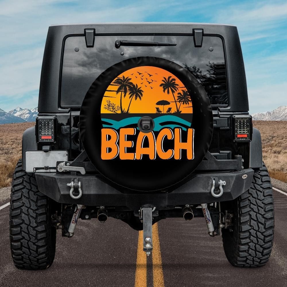 Lux Leather Tire Cover - Beach Design Sea Wave Retro