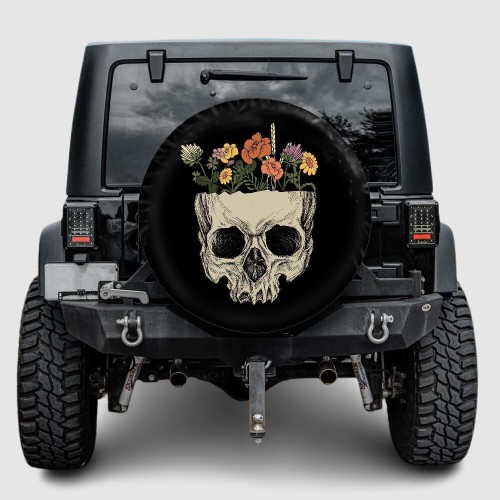 Lux Leather Tire Cover - Floral Skull Women Skull Pirate Skeleton