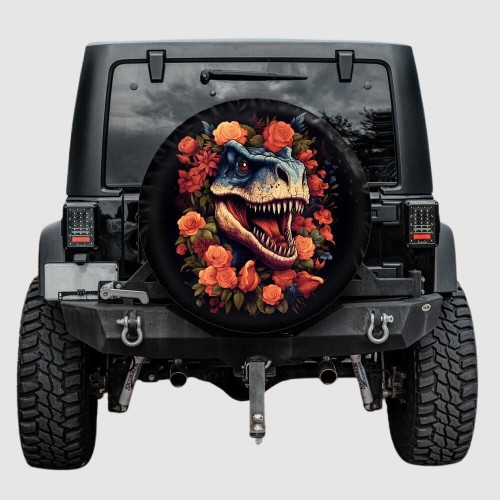 Lux Leather Tire Cover - Funny T Rex Flowers