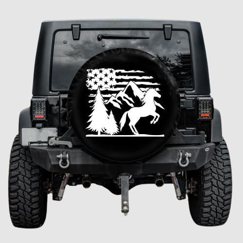 Lux Leather Tire Cover - Horse American Flag Bronco