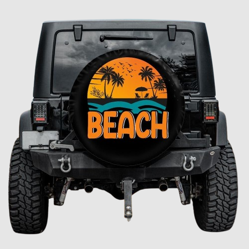 Lux Leather Tire Cover - Beach Design Sea Wave Retro