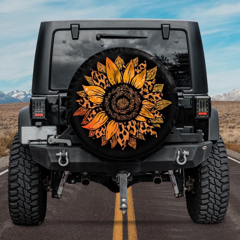 Lux Leather Spare Tire Cover - Cheetah Sunflower