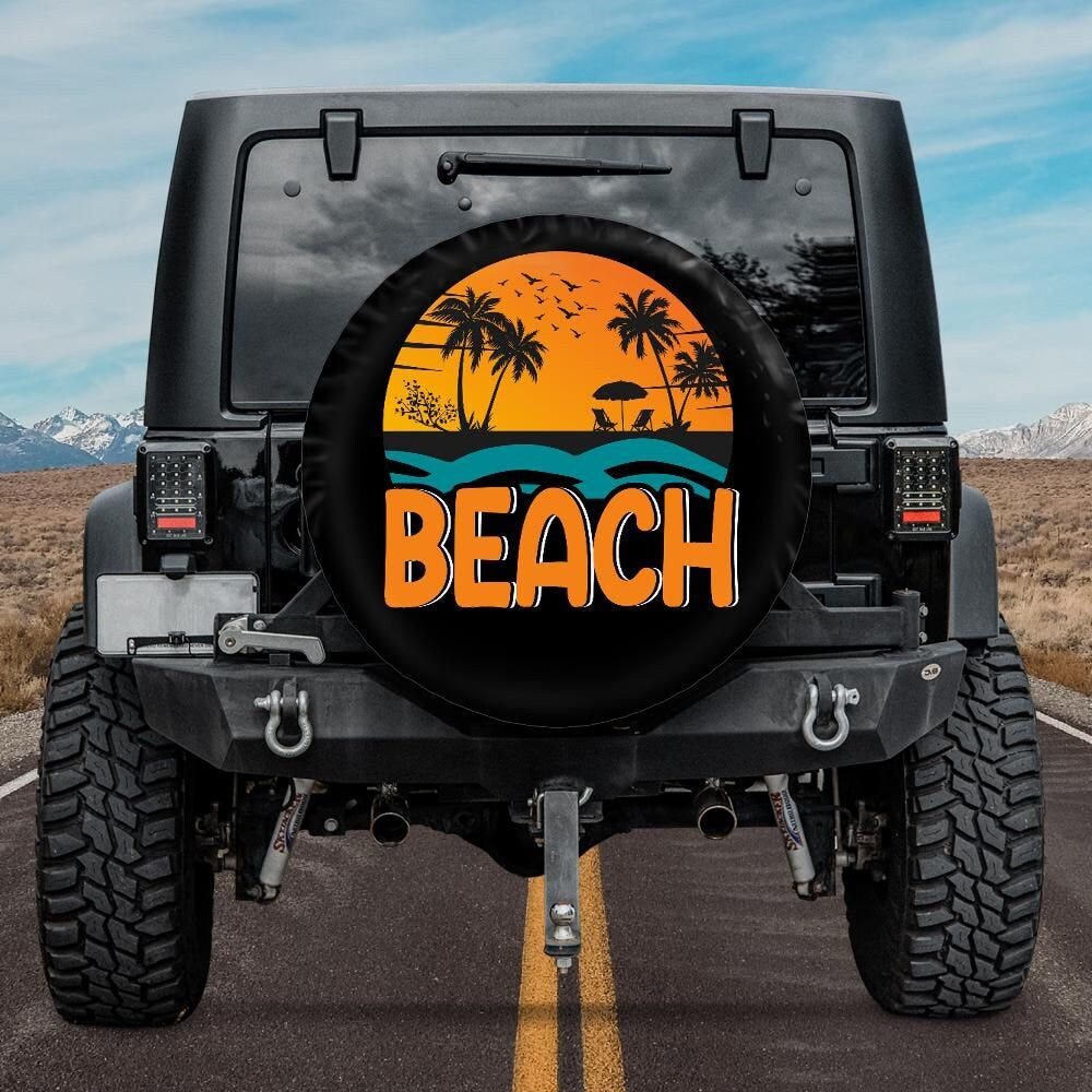 Lux Leather Tire Cover - Beach Design Sea Wave Retro