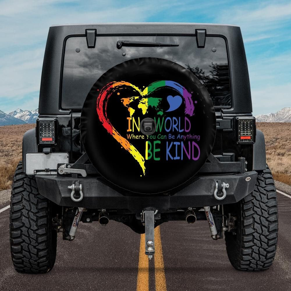 Lux Leather Tire Cover - LGBT Heart In A World Be Kind