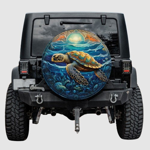 Lux Leather Spare Tire Cover - Turtle Swimming