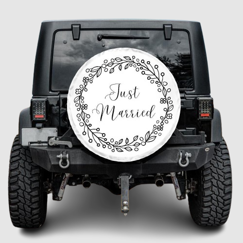 Lux Leather Tire Cover - Just Married Wedding Couples