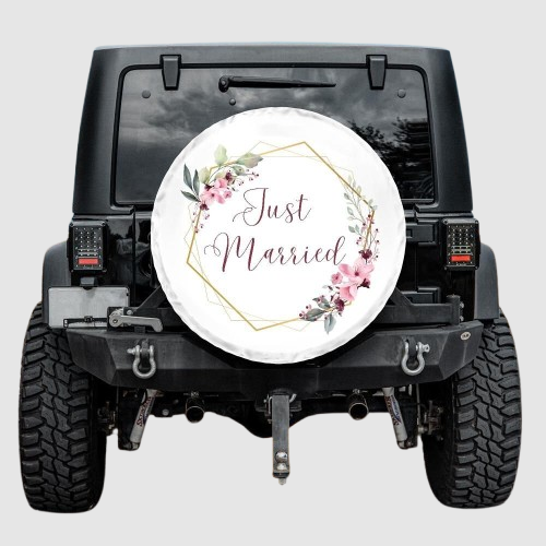 Lux Leather Tire Cover - Wedding Just Married Couple Flowers