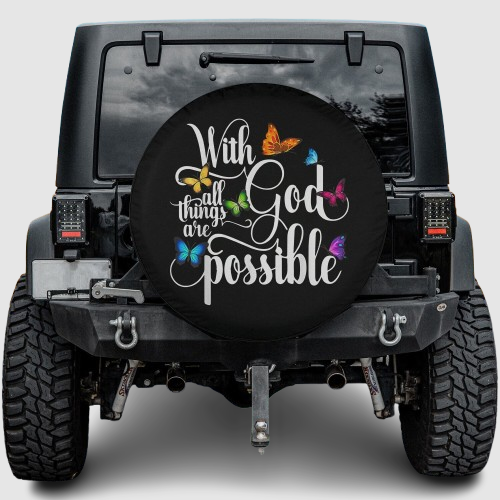 Lux Leather Spare Tire Cover - With God All Things Are Possible